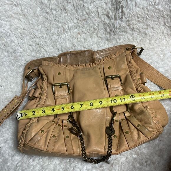 Betsey Johnson Vintage leather Tan Hobo large Shoulder Chain,& horseshoe accent - Picture 14 of 16